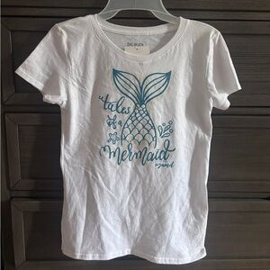 White and Blue Short Sleeve Tee with Mermaid Design
